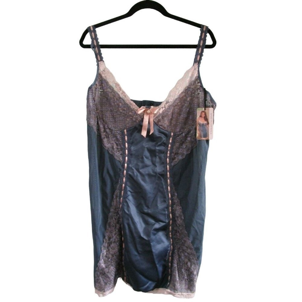 Coquette Diva Blue Ivory Lace Lt. Pink Ribbon Chemise3XL/4XL New With Tags